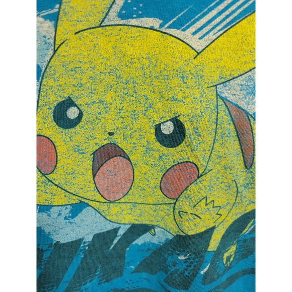 VINTAGE Pokemon Teal Blue Pikachu Graphic Crew Neck T-Shirt Women's Size XL - Picture 9 of 9